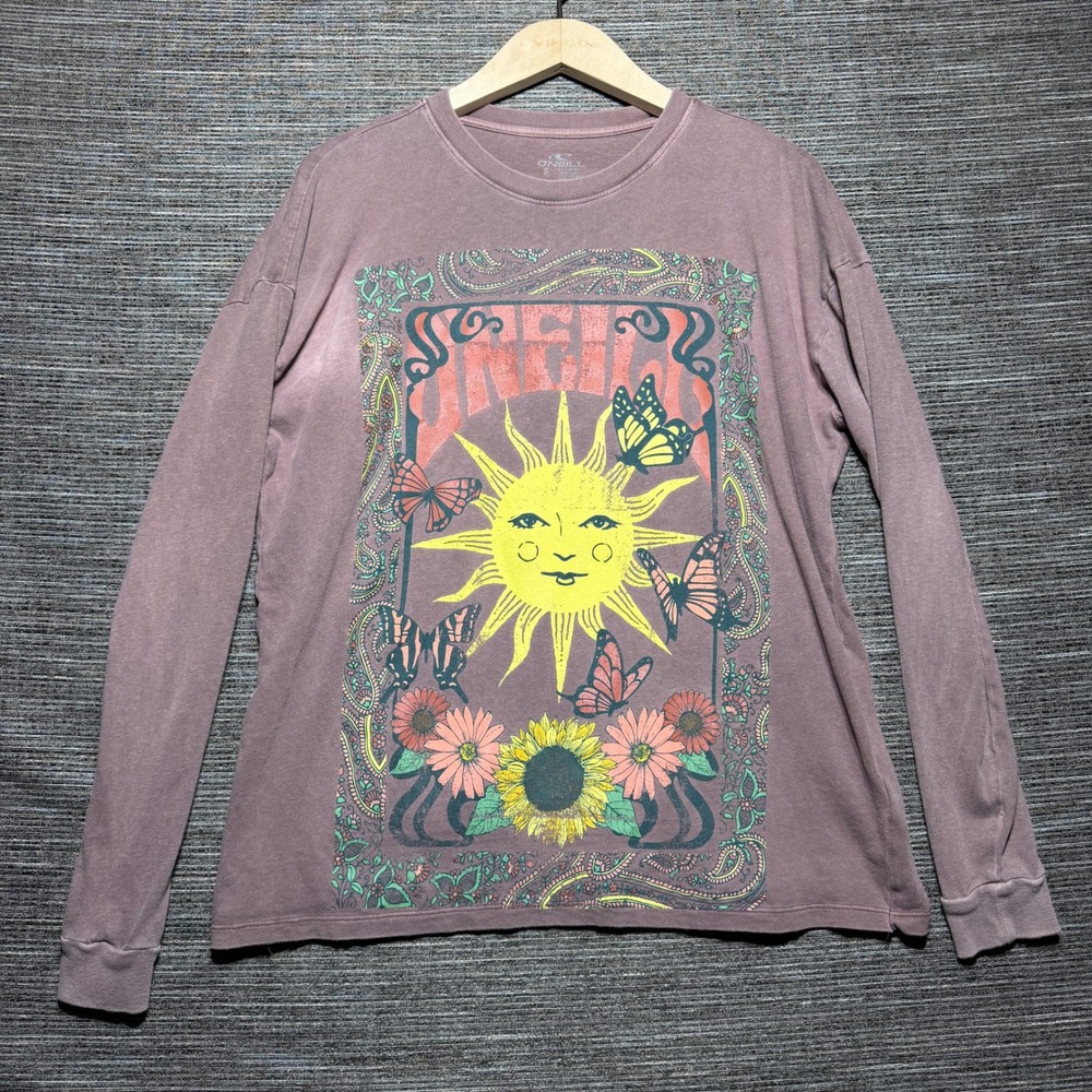 O'Neill Shirt Women S Purple Oversized LS HO1418036T Sun Butterfly Paisley Boho